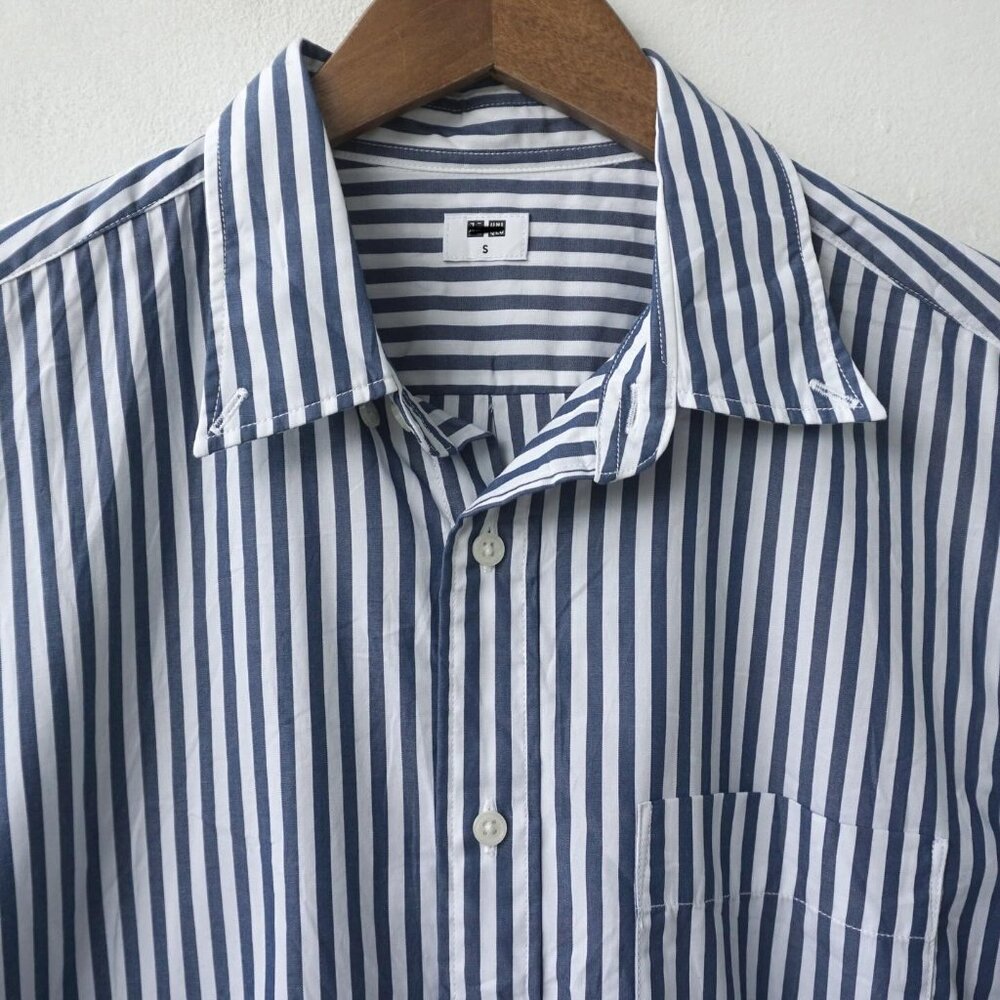 Blue and White Vertical Striped Long Sleeve Shirt - Picture 2 of 4